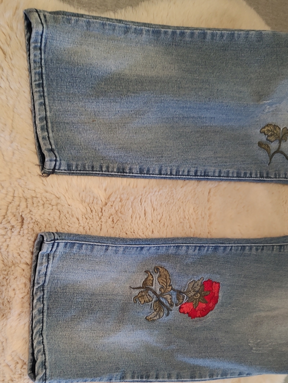 Vintage America Light Blue Jeans with Red Floral Embroidery - Picture 3 of 7